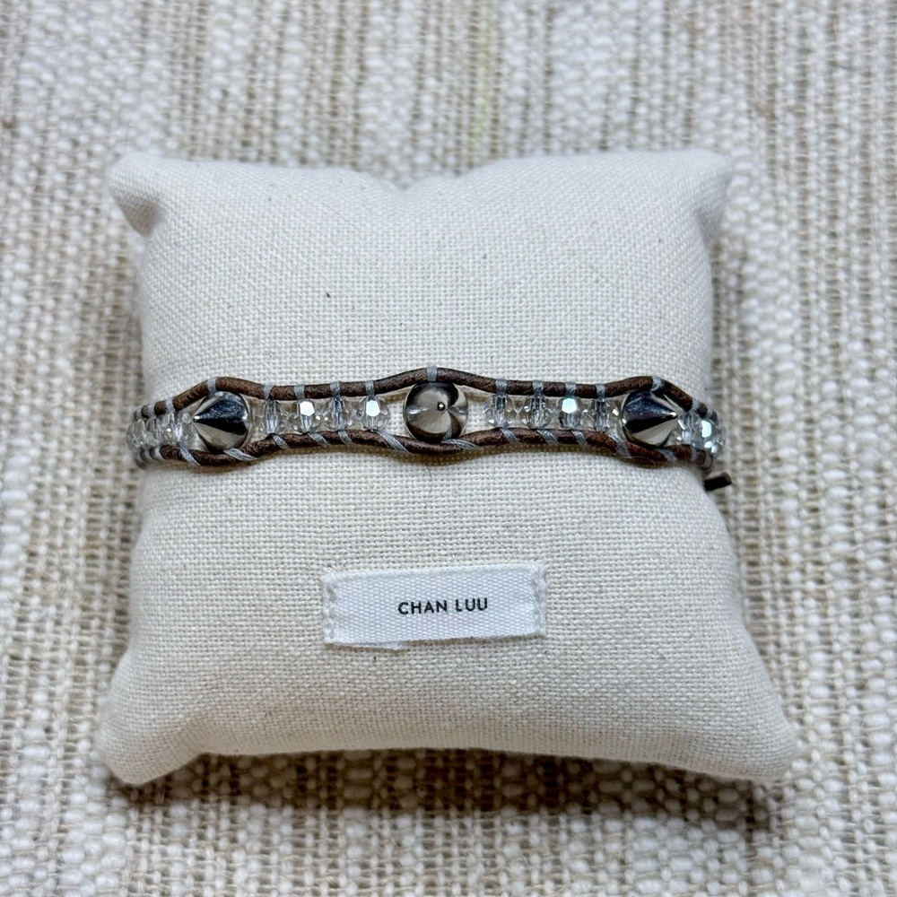 Chan Luu Silver Spike and Brown Leather Beaded Bracelet